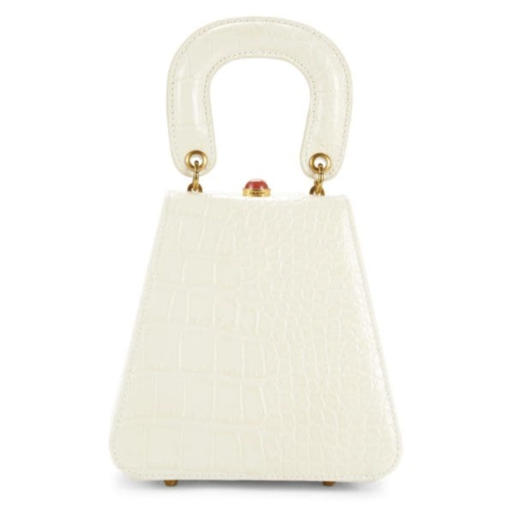 STAUD Kenny Croc-Embossed Leather Top Handle Bag in cream